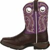Durango LIL' Big Kid Western Boot, DARK BROWN/PURPLE, M, Size 5 BT386